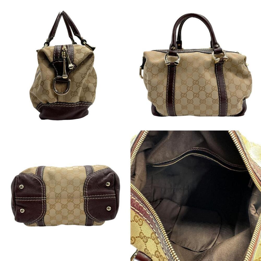 Gucci GG Beige Canvas Handbag Leather Tan